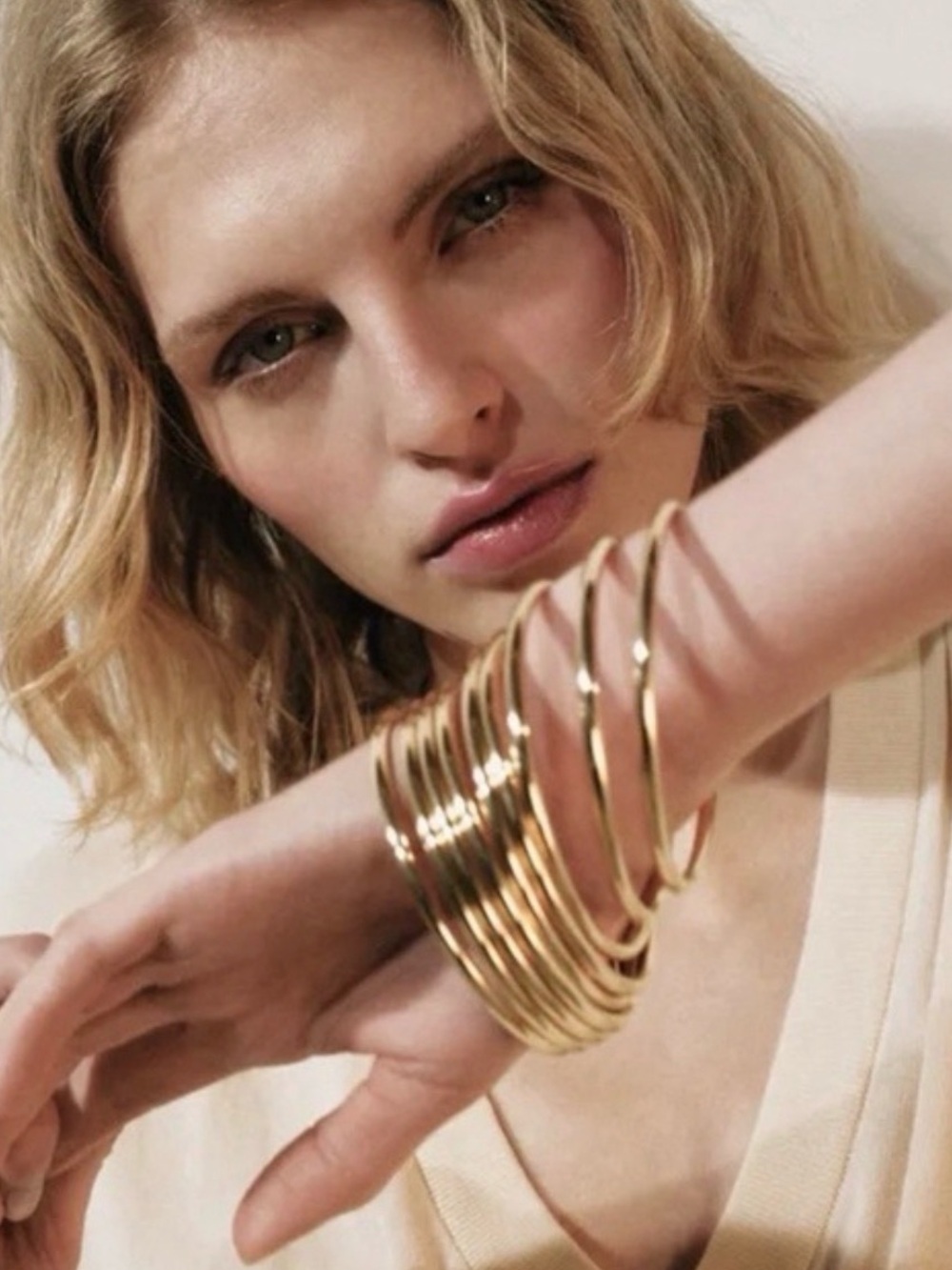 Zara Golden Set of 8 Hard Metal Bracelets 1856/024/303 NWT